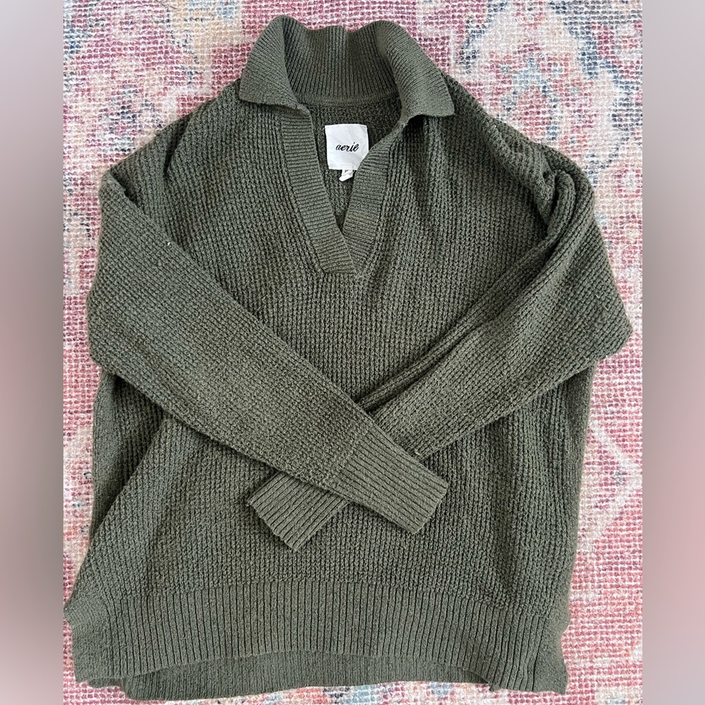 Aerie Olive Green Waffle Knit Sweater